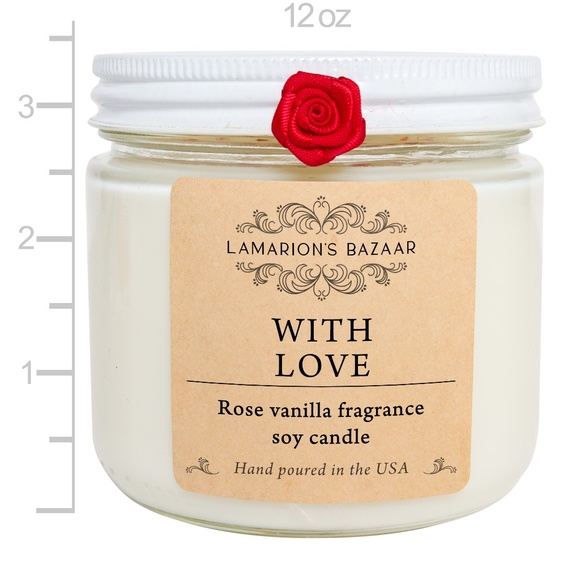 "WITH LOVE" - Rose and Vanilla - 100% Natural Soy Candle - Love Candle with Red - Picture 5 of 7